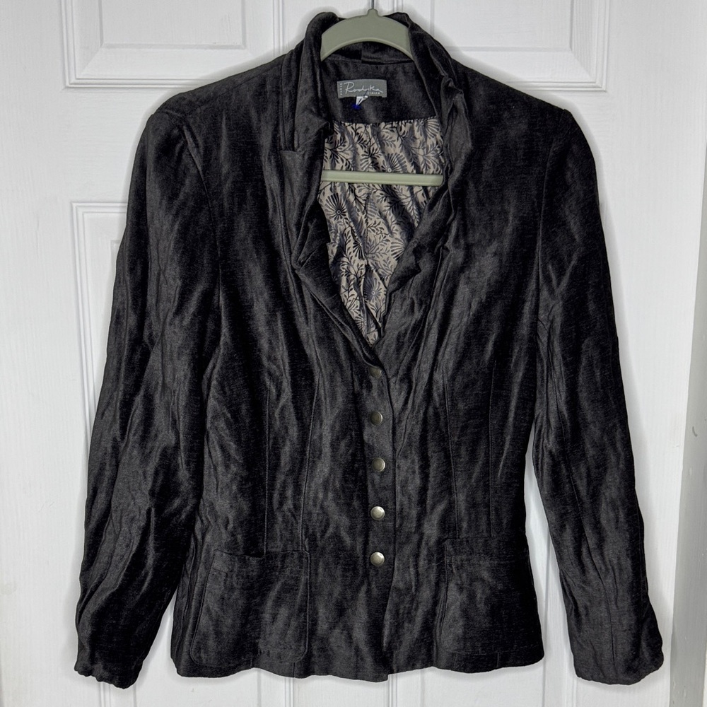 Rodika Zanian Paris Gray Metallic Velvet Blazer Made in France Size 40